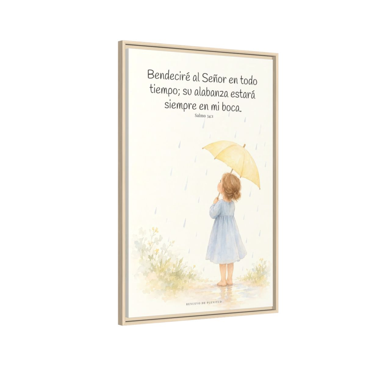 Bendeciré a Jehová en todo tiempo — Lienzo Cristiano Enmarcado | Salmo 34:1 — 24×36 pulgadas, marco natural, vista lateral del marco flotante
