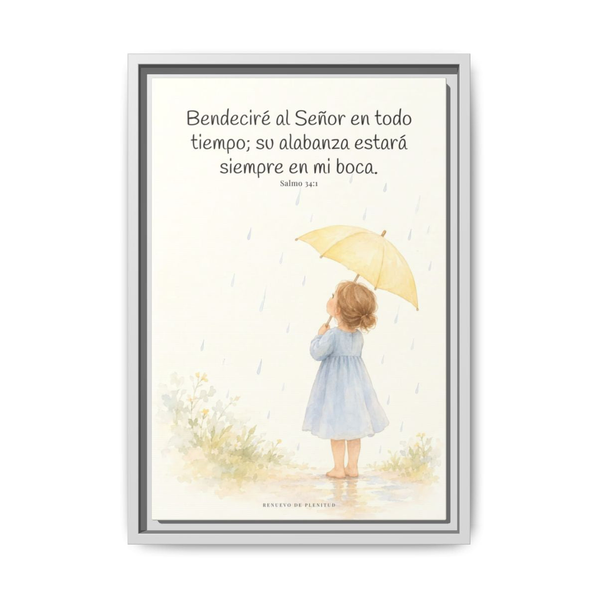 Bendeciré a Jehová en todo tiempo — Lienzo Cristiano Enmarcado | Salmo 34:1 — 12×18 pulgadas, marco blanco, vista frontal