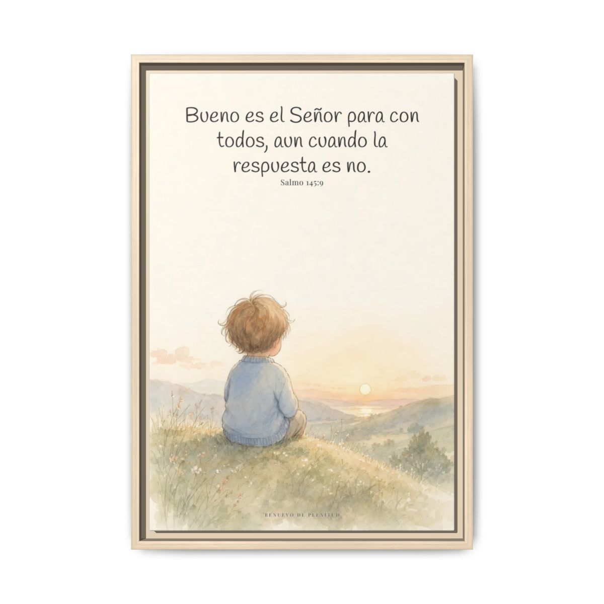 Bueno es Jehová para con todos — Lienzo Cristiano Enmarcado | Salmo 145:9 — 16×24 pulgadas, marco natural, vista frontal
