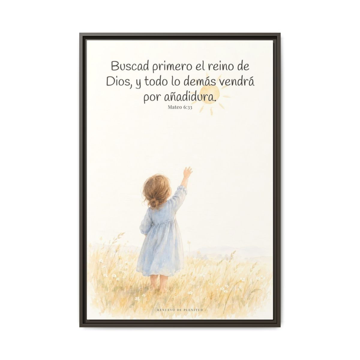 Buscad primero el reino de Dios — Lienzo Cristiano Enmarcado | Mateo 6:33 — 24×36 pulgadas, marco espresso, vista frontal