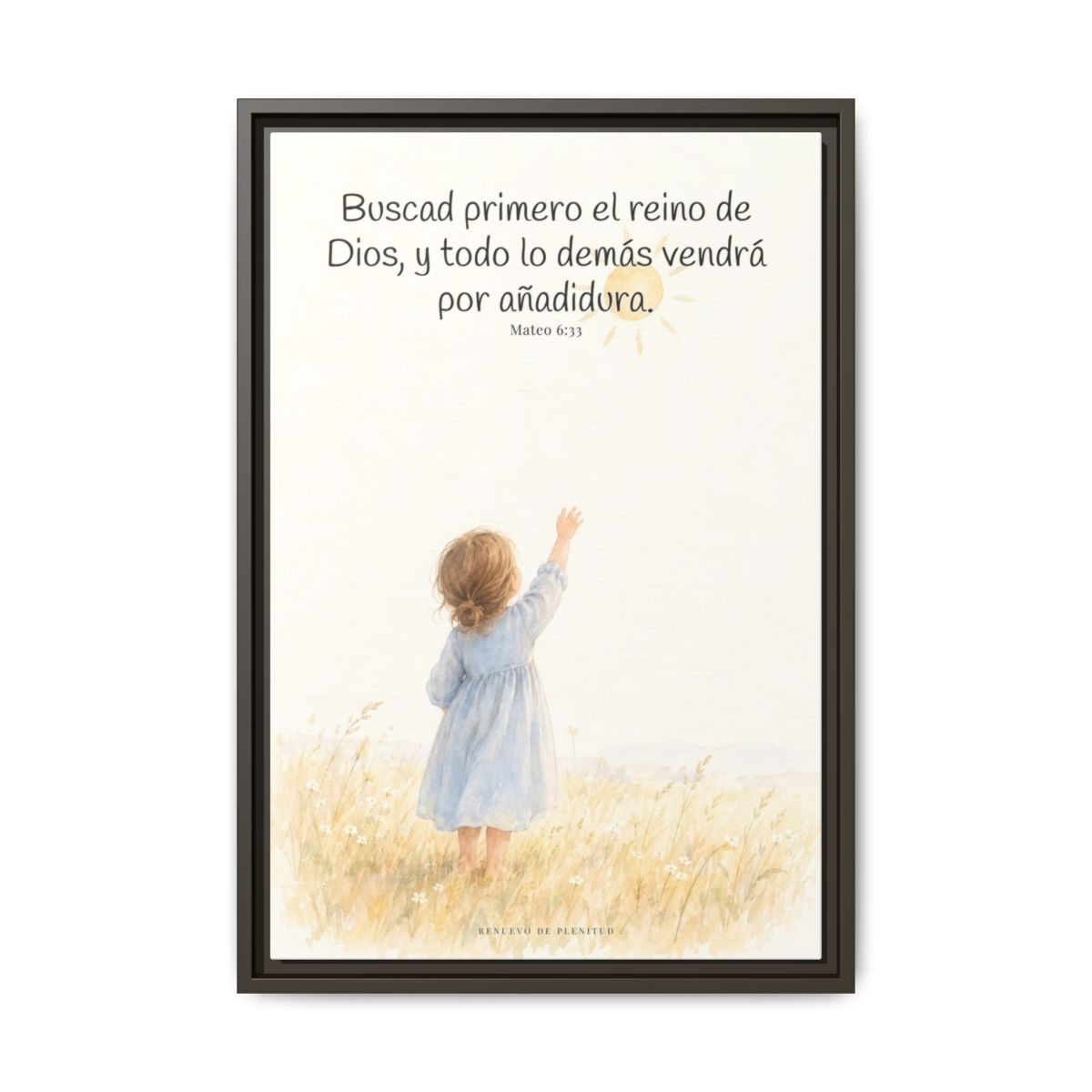 Buscad primero el reino de Dios — Lienzo Cristiano Enmarcado | Mateo 6:33 — 16×24 pulgadas, marco espresso, vista frontal