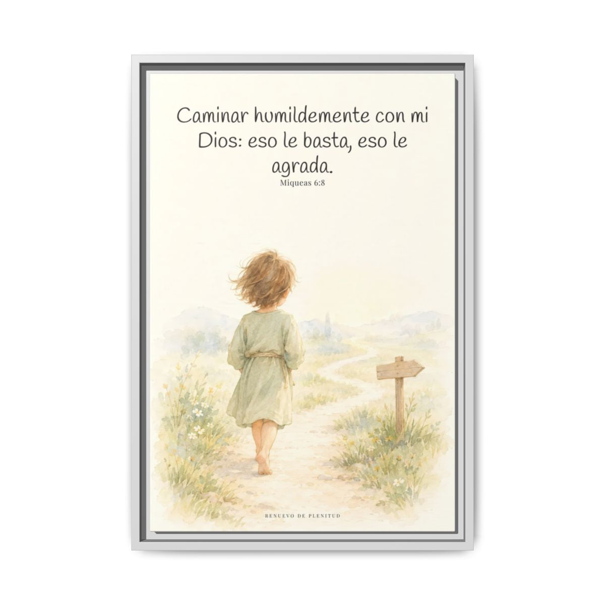 Caminar con Dios es suficiente — Lienzo Cristiano Enmarcado | Miqueas 6:8 — 16×24 pulgadas, marco blanco, vista frontal