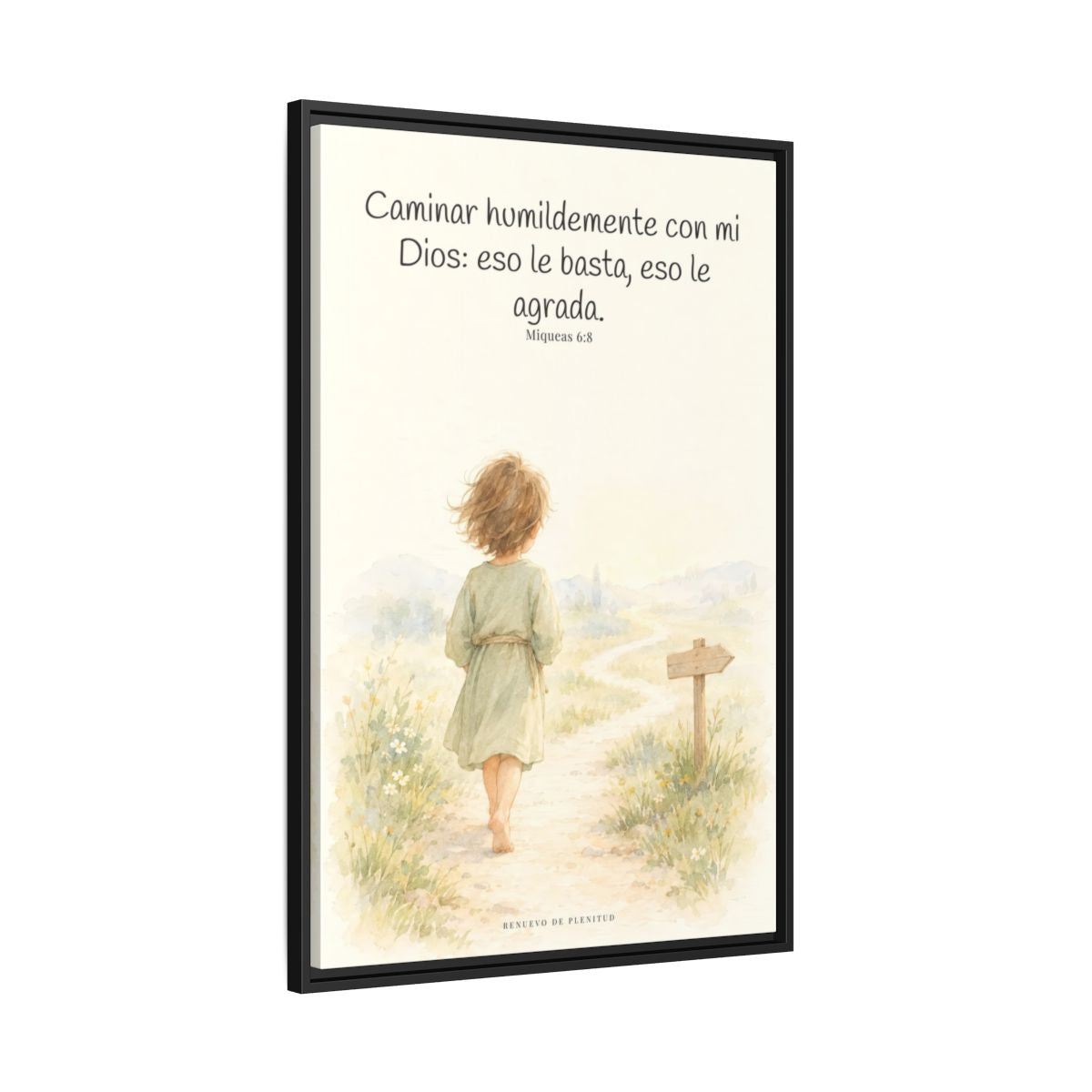 Caminar con Dios es suficiente — Lienzo Cristiano Enmarcado | Miqueas 6:8 — 24×36 pulgadas, marco negro, vista lateral del marco flotante