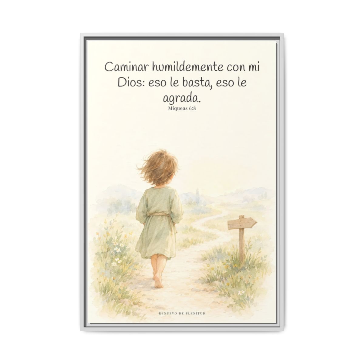 Caminar con Dios es suficiente — Lienzo Cristiano Enmarcado | Miqueas 6:8 — 24×36 pulgadas, marco blanco, vista frontal