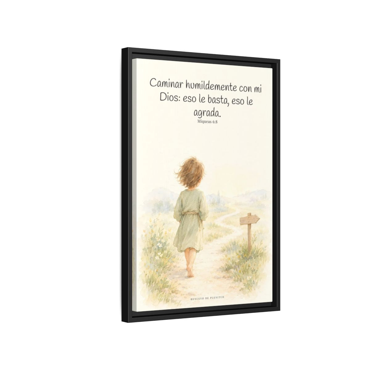 Caminar con Dios es suficiente — Lienzo Cristiano Enmarcado | Miqueas 6:8 — 16×24 pulgadas, marco negro, vista lateral del marco flotante