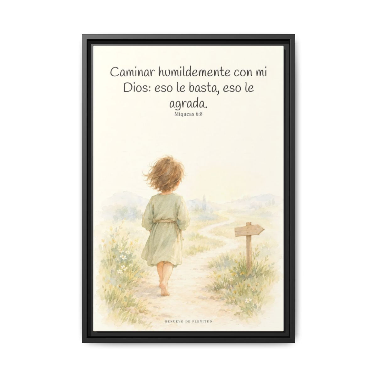 Caminar con Dios es suficiente — Lienzo Cristiano Enmarcado | Miqueas 6:8 — 16×24 pulgadas, marco negro, vista frontal