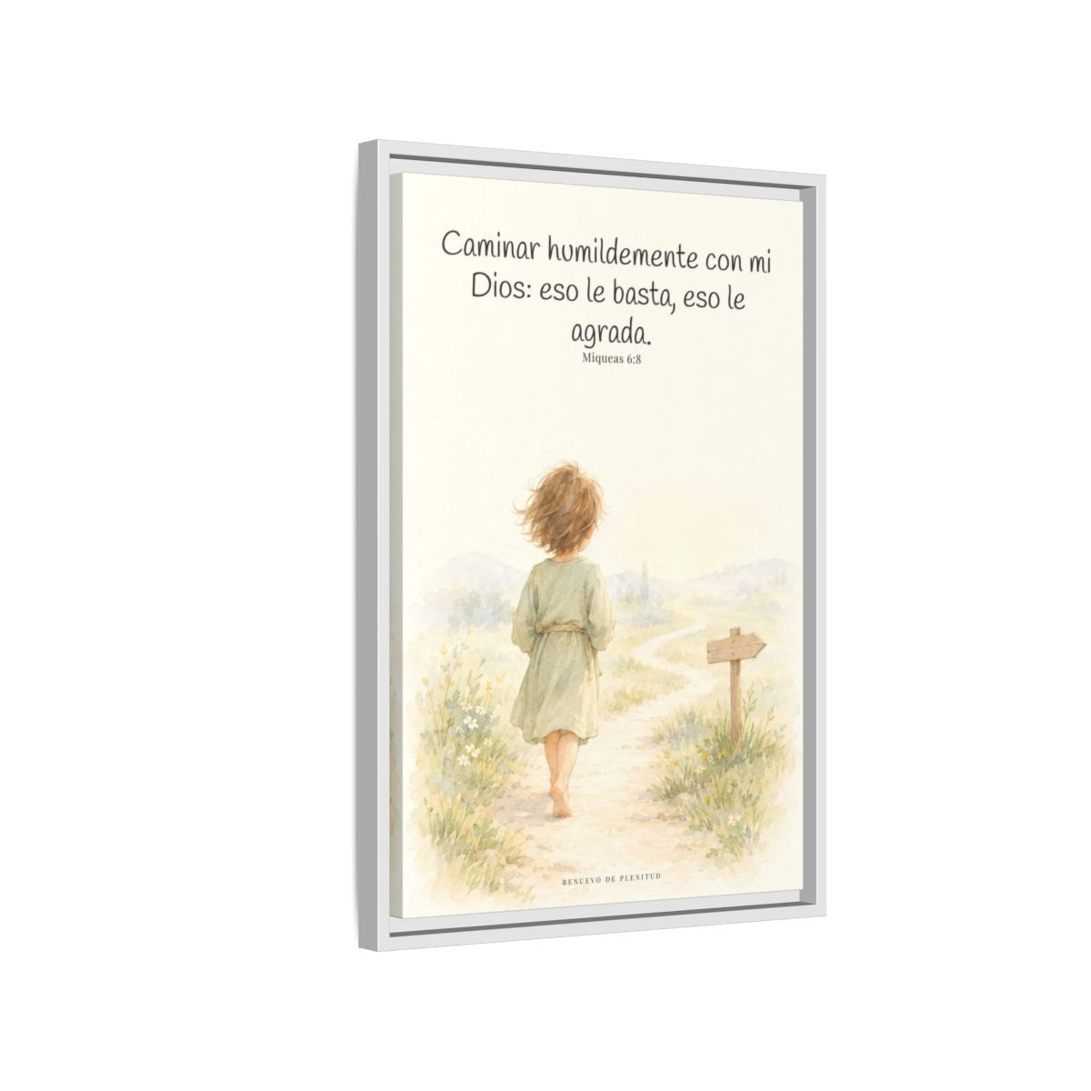Caminar con Dios es suficiente — Lienzo Cristiano Enmarcado | Miqueas 6:8 — 16×24 pulgadas, marco blanco, vista lateral del marco flotante