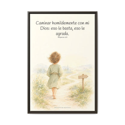 Caminar con Dios es suficiente — Lienzo Cristiano Enmarcado | Miqueas 6:8 — 24×36 pulgadas, marco espresso, vista frontal
