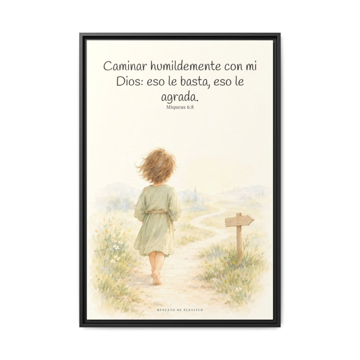 Caminar con Dios es suficiente — Lienzo Cristiano Enmarcado | Miqueas 6:8 — 24×36 pulgadas, marco negro, vista frontal