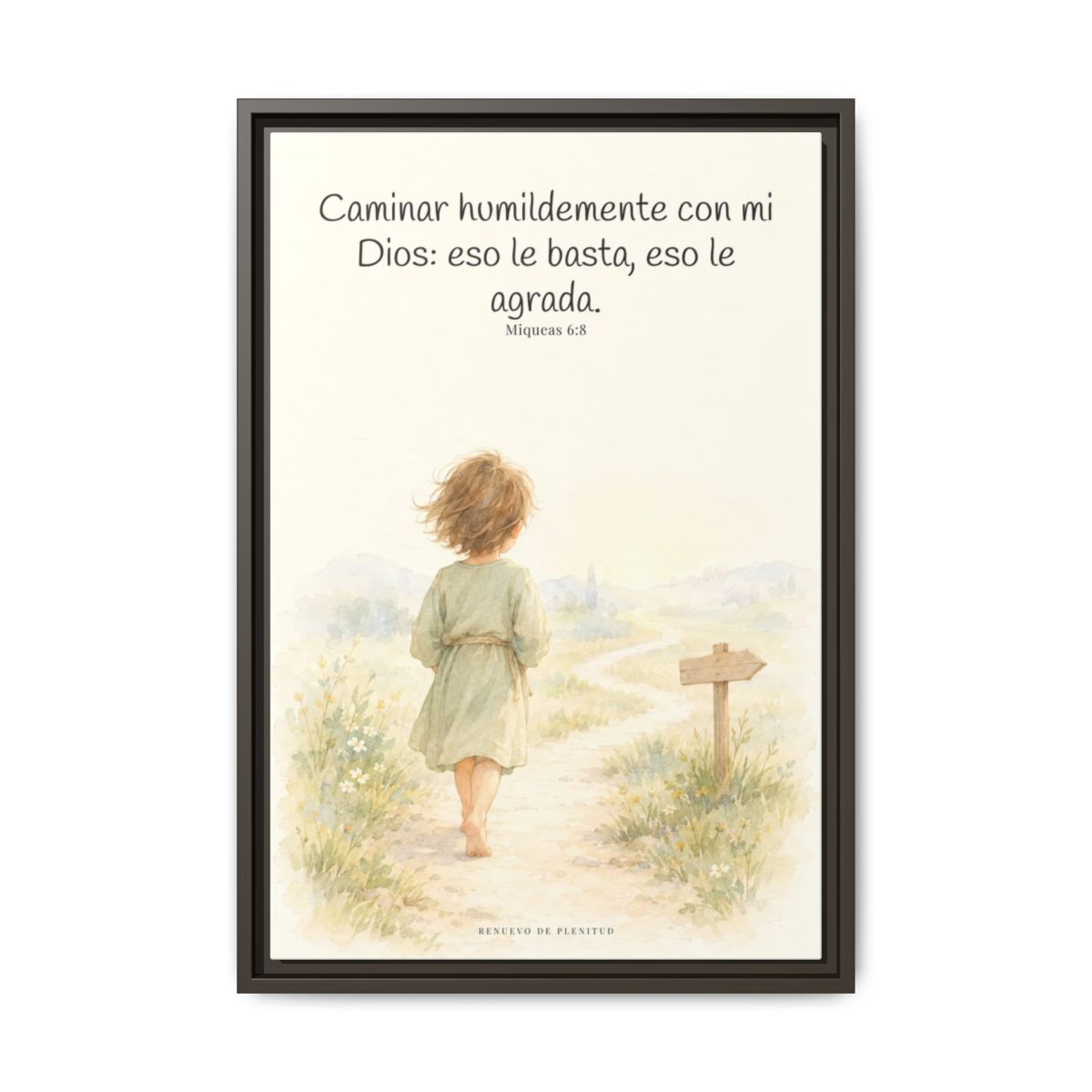 Caminar con Dios es suficiente — Lienzo Cristiano Enmarcado | Miqueas 6:8 — 16×24 pulgadas, marco espresso, vista frontal