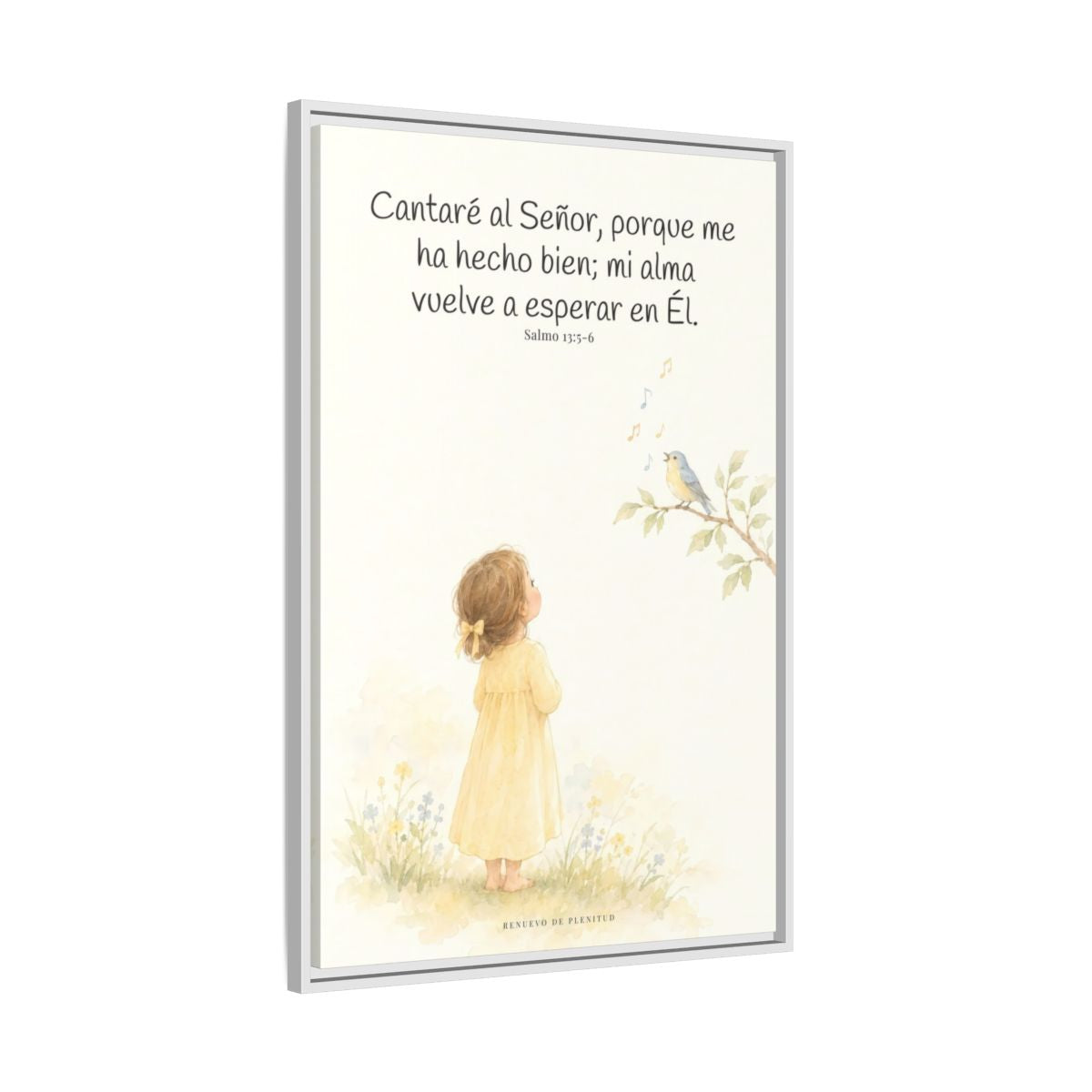 Cantaré a Jehová porque me ha hecho bien — Lienzo Cristiano Enmarcado | Salmo 13:5-6 — 24×36 pulgadas, marco blanco, vista lateral del marco flotante