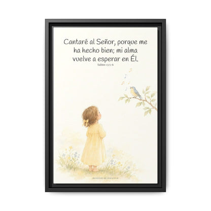 Cantaré a Jehová porque me ha hecho bien — Lienzo Cristiano Enmarcado | Salmo 13:5-6 — 12×18 pulgadas, marco negro, vista frontal