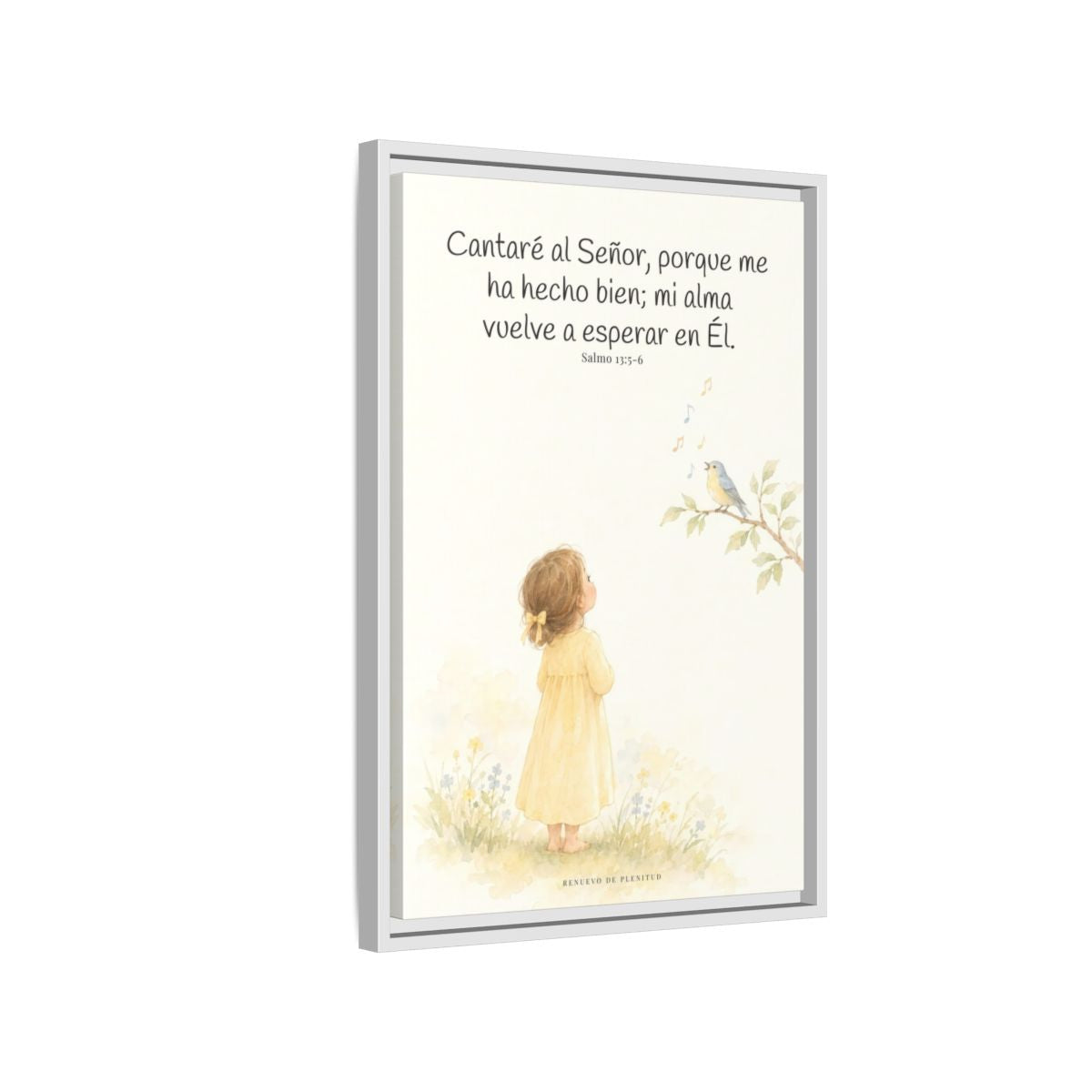 Cantaré a Jehová porque me ha hecho bien — Lienzo Cristiano Enmarcado | Salmo 13:5-6 — 16×24 pulgadas, marco blanco, vista lateral del marco flotante