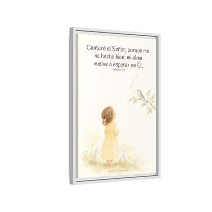 Cantaré a Jehová porque me ha hecho bien — Lienzo Cristiano Enmarcado | Salmo 13:5-6 — 16×24 pulgadas, marco blanco, vista lateral del marco flotante