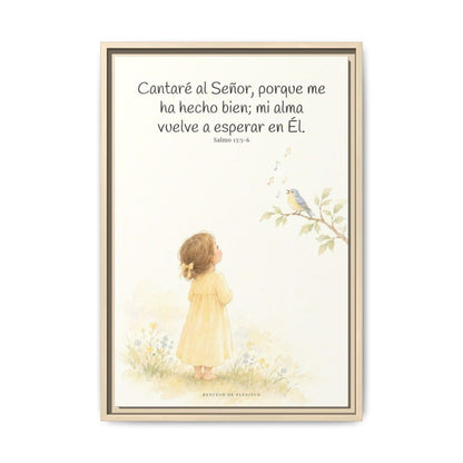 Cantaré a Jehová porque me ha hecho bien — Lienzo Cristiano Enmarcado | Salmo 13:5-6 — 16×24 pulgadas, marco natural, vista frontal