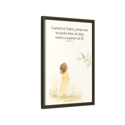 Cantaré a Jehová porque me ha hecho bien — Lienzo Cristiano Enmarcado | Salmo 13:5-6 — 16×24 pulgadas, marco espresso, vista lateral del marco flotante
