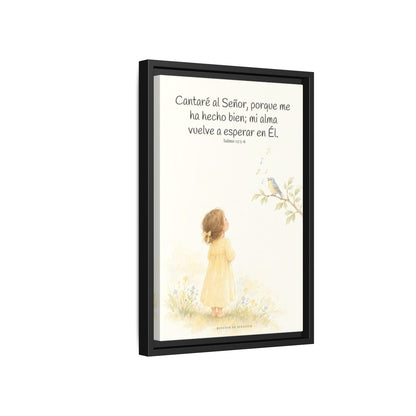 Cantaré a Jehová porque me ha hecho bien — Lienzo Cristiano Enmarcado | Salmo 13:5-6 — 12×18 pulgadas, marco negro, vista lateral del marco flotante