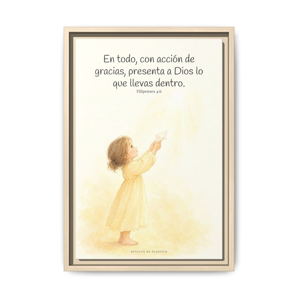 Con acción de gracias, presenta todo a Dios — Lienzo Cristiano Enmarcado | Filipenses 4:6 — 12×18 pulgadas, marco natural, vista frontal