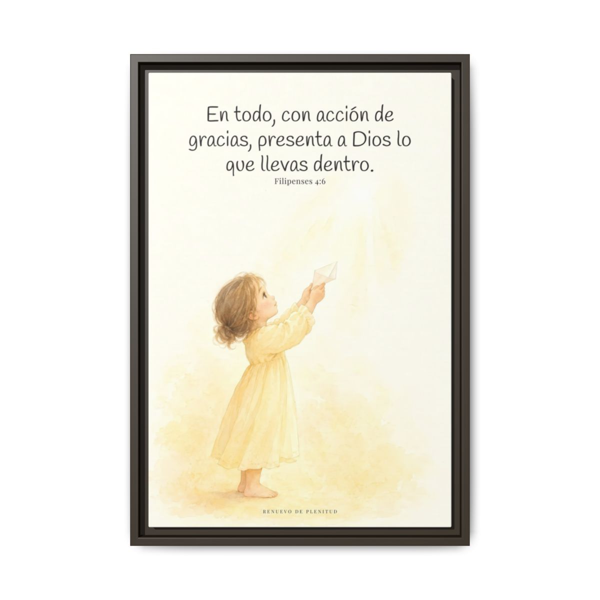 Con acción de gracias, presenta todo a Dios — Lienzo Cristiano Enmarcado | Filipenses 4:6 — 16×24 pulgadas, marco espresso, vista frontal