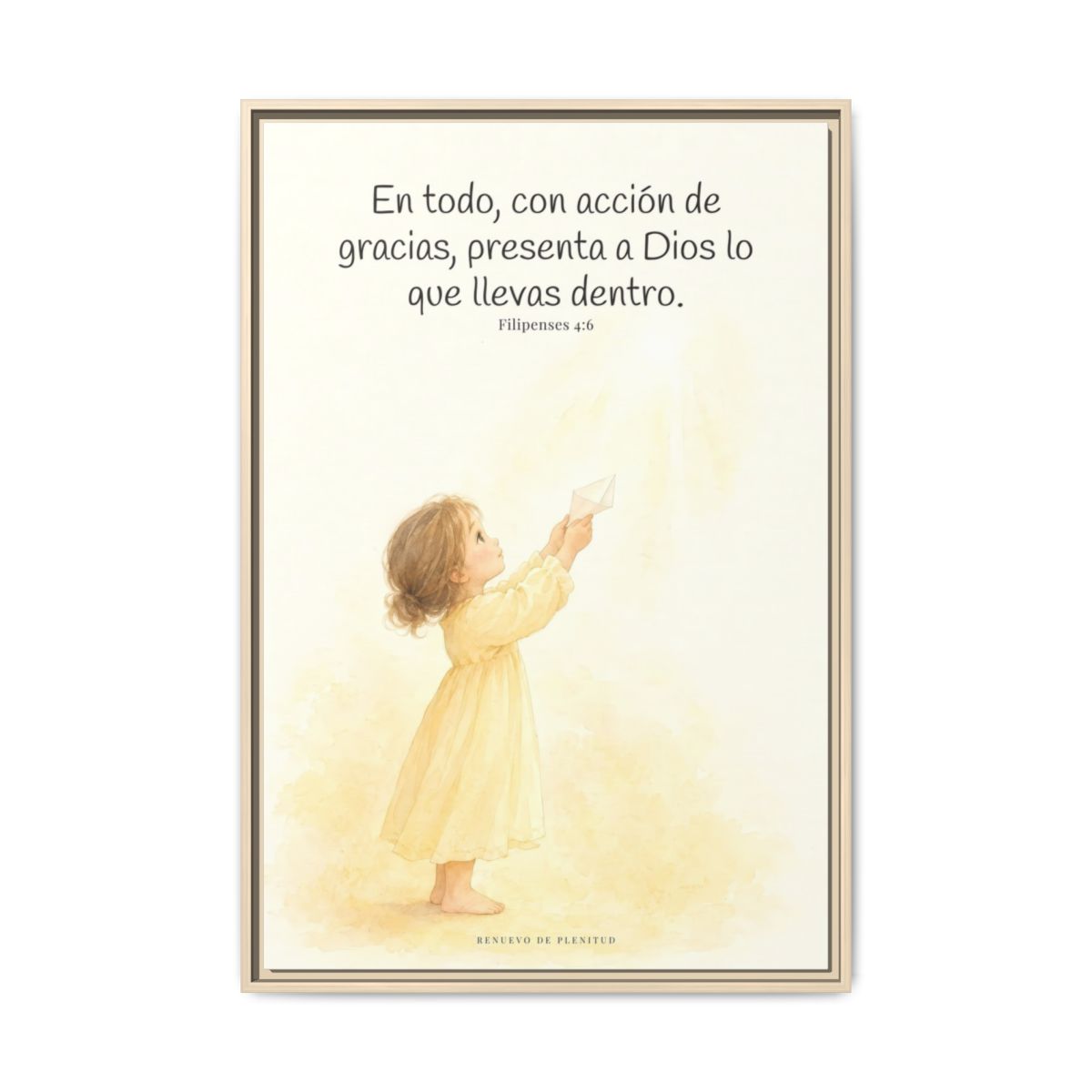 Con acción de gracias, presenta todo a Dios — Lienzo Cristiano Enmarcado | Filipenses 4:6 — 24×36 pulgadas, marco natural, vista frontal