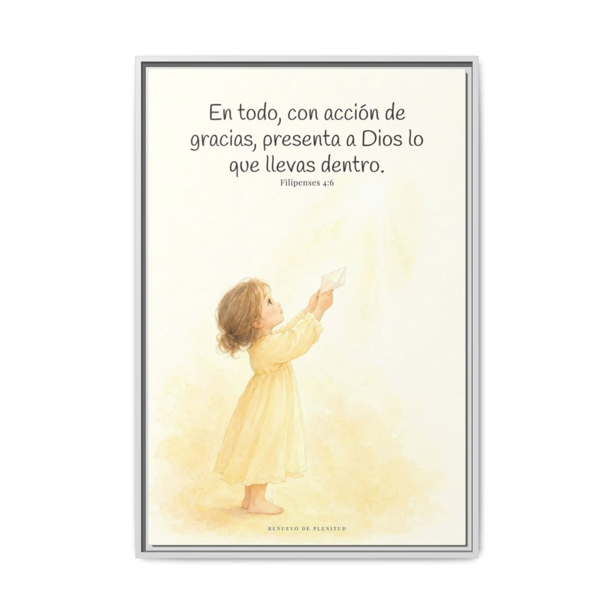 Con acción de gracias, presenta todo a Dios — Lienzo Cristiano Enmarcado | Filipenses 4:6 — 24×36 pulgadas, marco blanco, vista frontal
