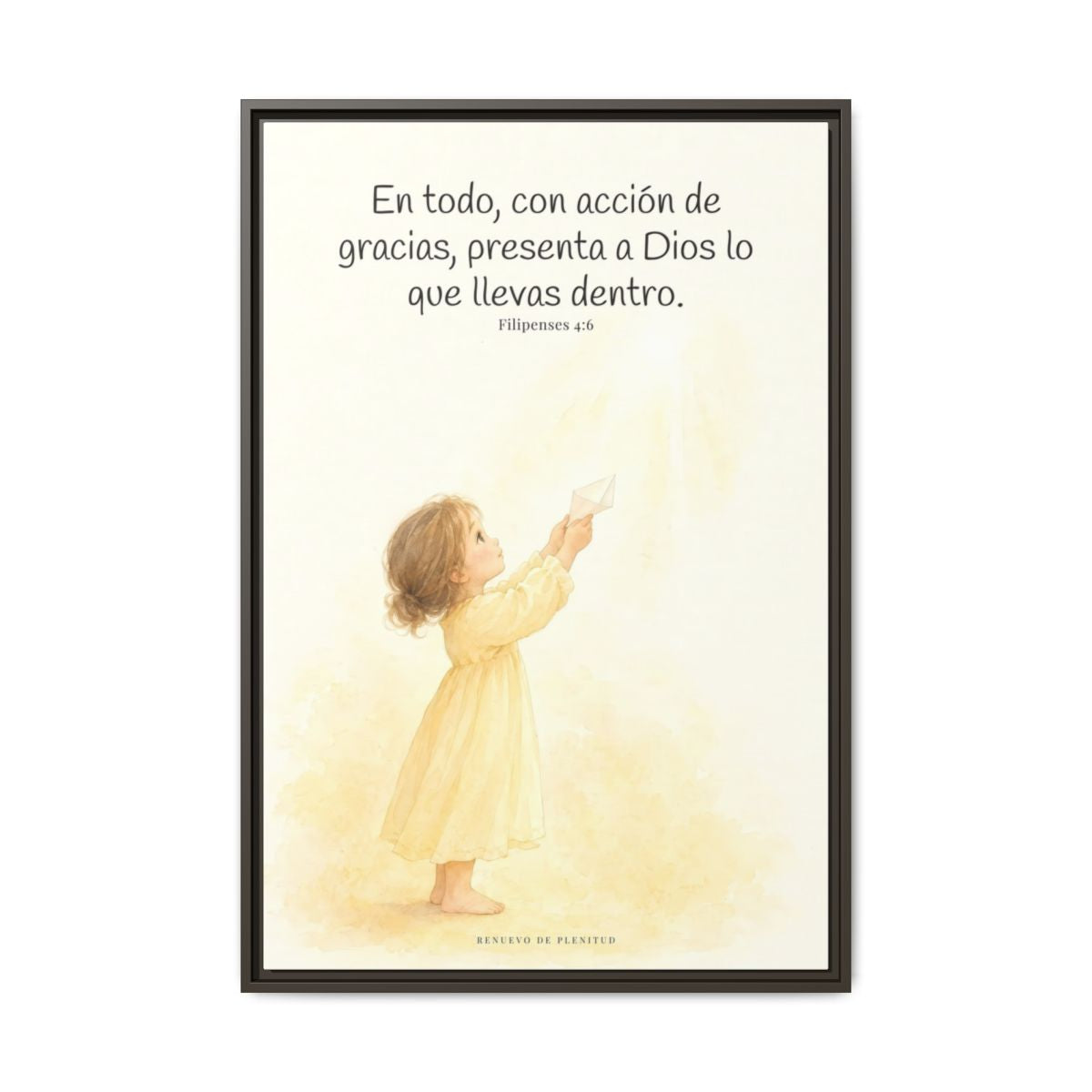 Con acción de gracias, presenta todo a Dios — Lienzo Cristiano Enmarcado | Filipenses 4:6 — 24×36 pulgadas, marco espresso, vista frontal