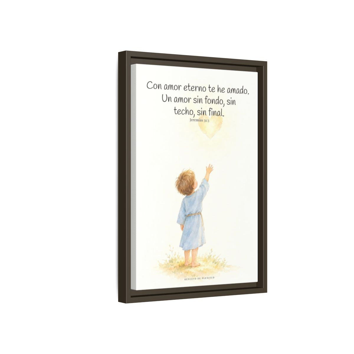 Con amor eterno te he amado — Lienzo Cristiano Enmarcado | Jeremías 31:3 — 12×18 pulgadas, marco espresso, vista lateral del marco flotante