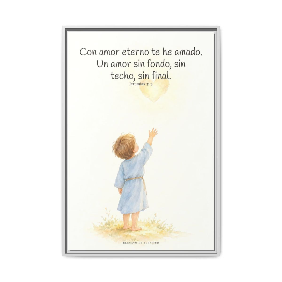 Con amor eterno te he amado — Lienzo Cristiano Enmarcado | Jeremías 31:3 — 24×36 pulgadas, marco blanco, vista frontal