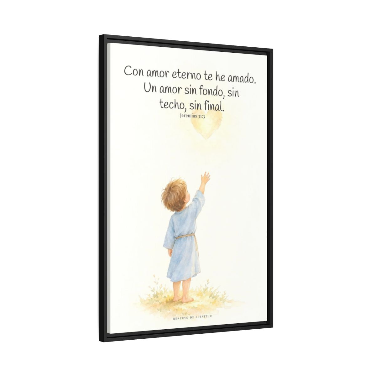 Con amor eterno te he amado — Lienzo Cristiano Enmarcado | Jeremías 31:3 — 24×36 pulgadas, marco negro, vista lateral del marco flotante