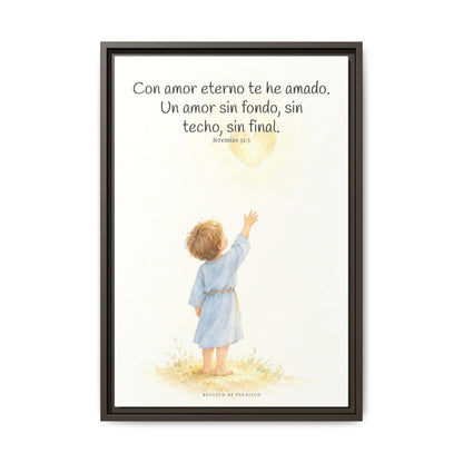 Con amor eterno te he amado — Lienzo Cristiano Enmarcado | Jeremías 31:3 — 16×24 pulgadas, marco espresso, vista frontal