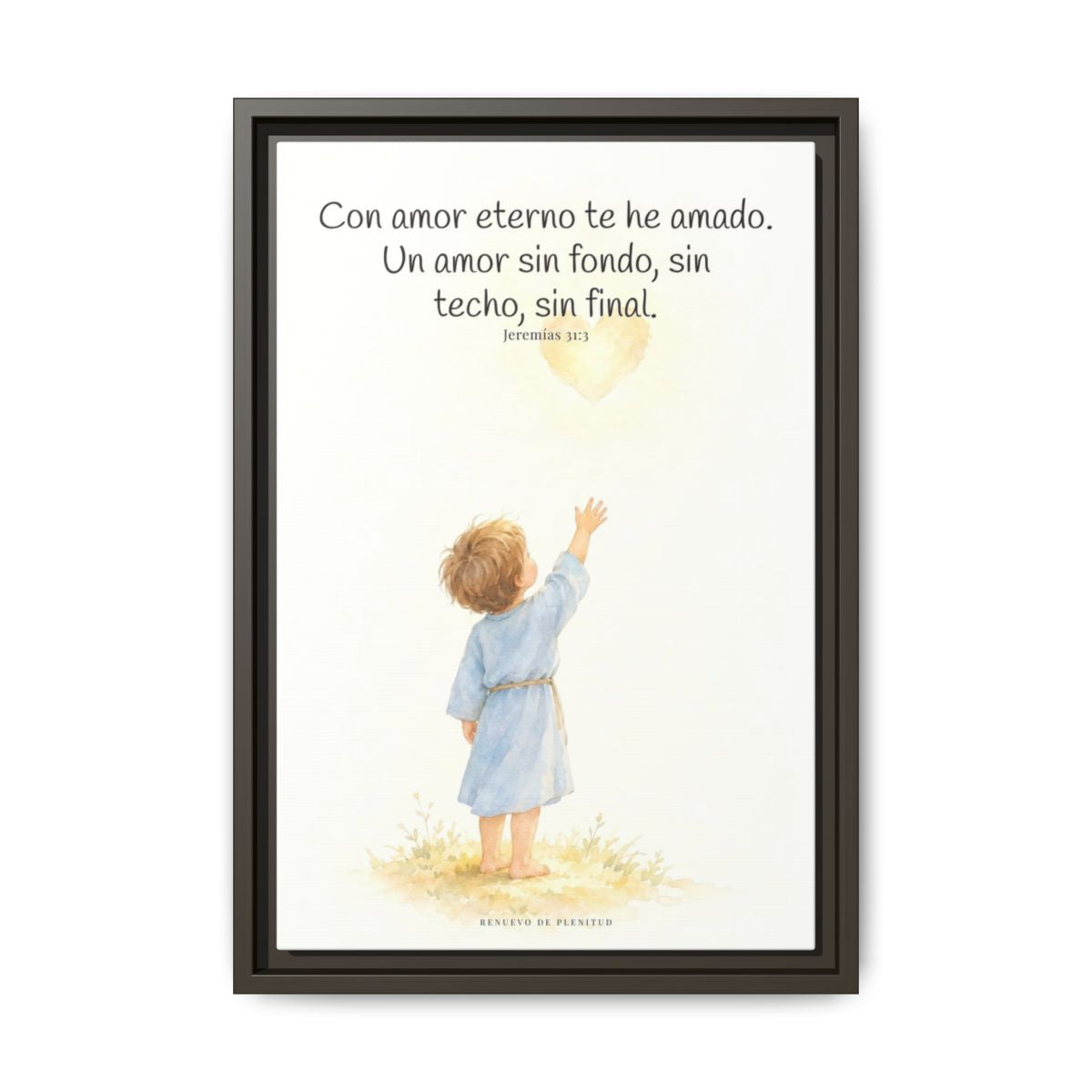Con amor eterno te he amado — Lienzo Cristiano Enmarcado | Jeremías 31:3 — 12×18 pulgadas, marco espresso, vista frontal