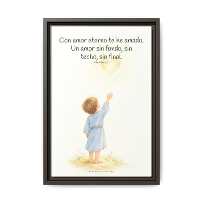 Con amor eterno te he amado — Lienzo Cristiano Enmarcado | Jeremías 31:3 — 12×18 pulgadas, marco espresso, vista frontal