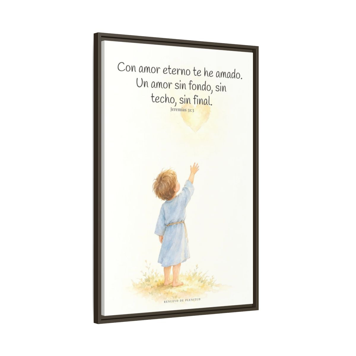 Con amor eterno te he amado — Lienzo Cristiano Enmarcado | Jeremías 31:3 — 24×36 pulgadas, marco espresso, vista lateral del marco flotante