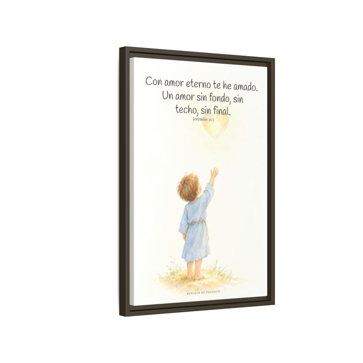 Con amor eterno te he amado — Lienzo Cristiano Enmarcado | Jeremías 31:3 — 16×24 pulgadas, marco espresso, vista lateral del marco flotante