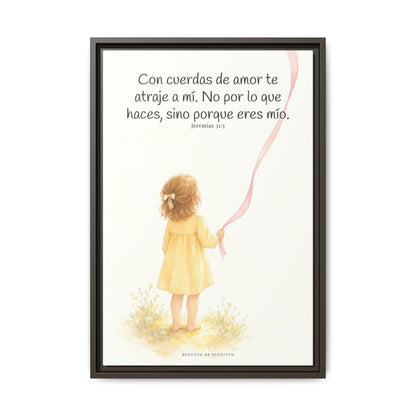 Con cuerdas de amor te atraje a mí — Lienzo Cristiano Enmarcado | Jeremías 31:3 — 16×24 pulgadas, marco espresso, vista frontal