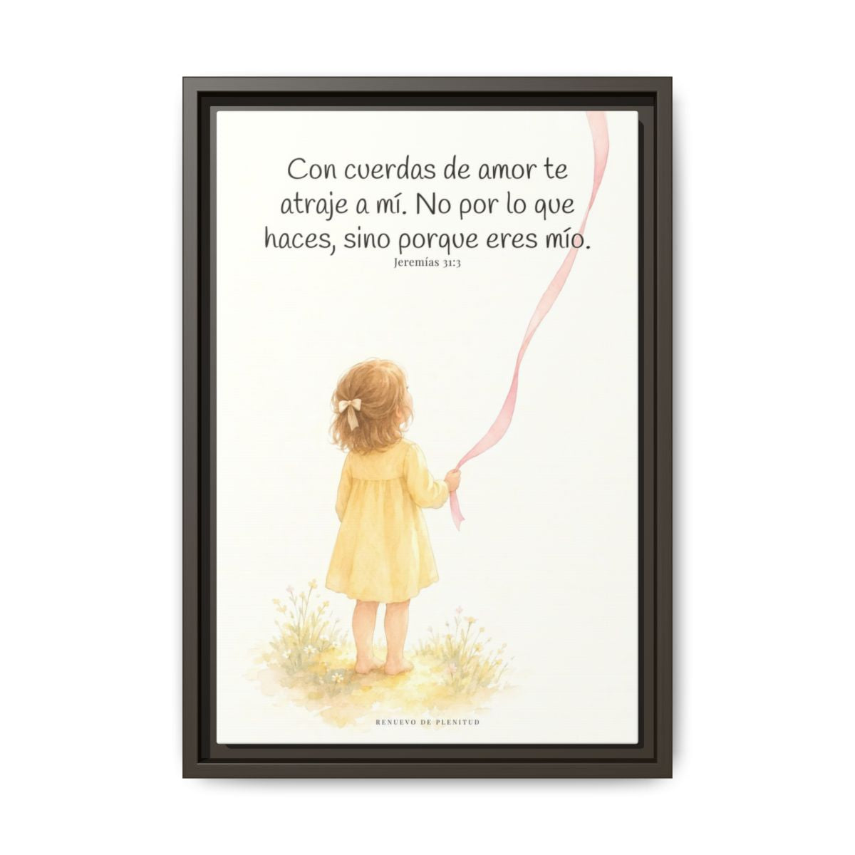 Con cuerdas de amor te atraje a mí — Lienzo Cristiano Enmarcado | Jeremías 31:3 — 12×18 pulgadas, marco espresso, vista frontal