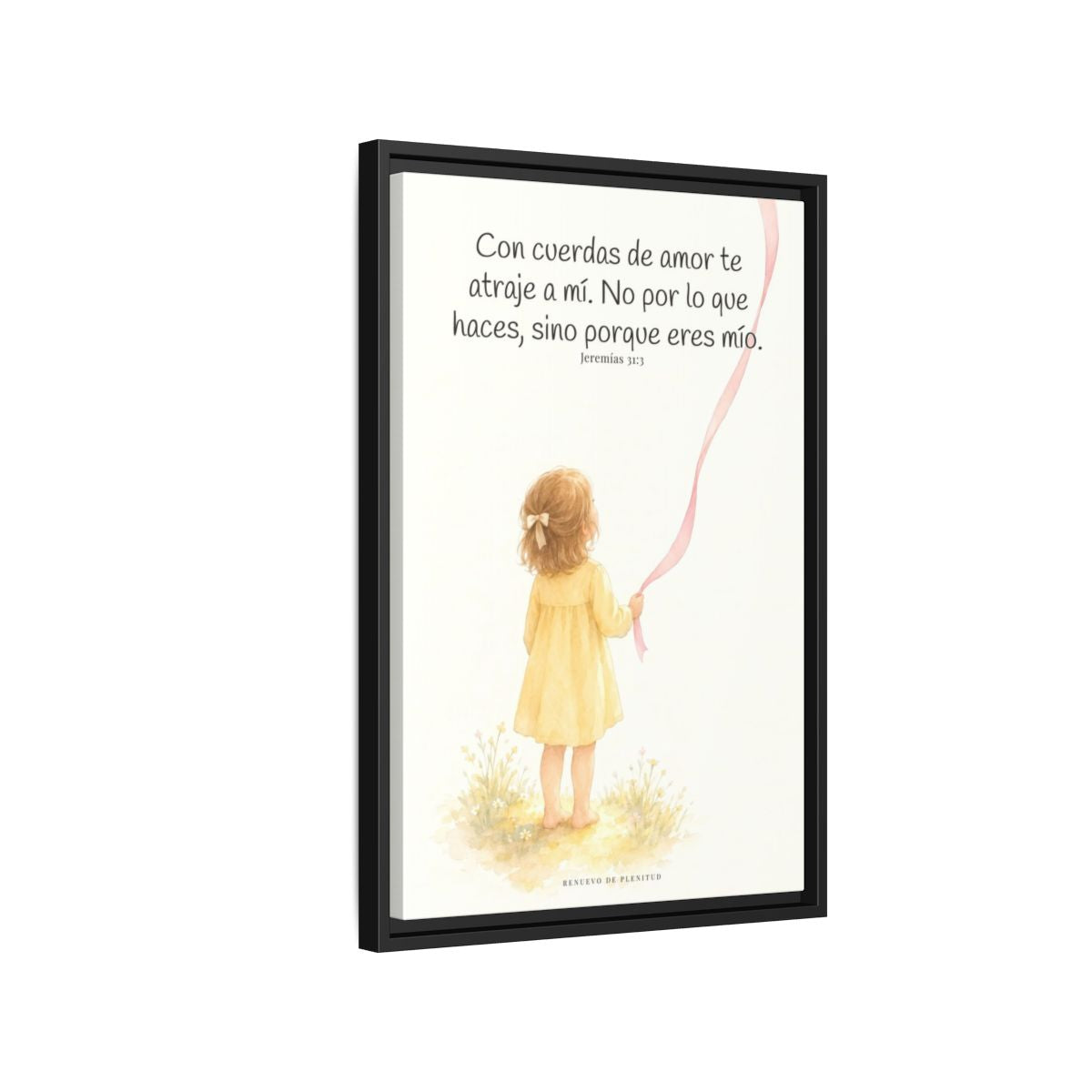 Con cuerdas de amor te atraje a mí — Lienzo Cristiano Enmarcado | Jeremías 31:3 — 16×24 pulgadas, marco negro, vista lateral del marco flotante