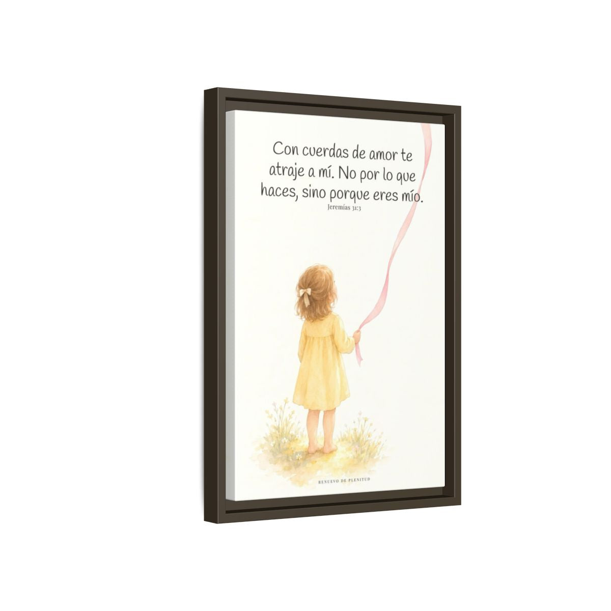 Con cuerdas de amor te atraje a mí — Lienzo Cristiano Enmarcado | Jeremías 31:3 — 12×18 pulgadas, marco espresso, vista lateral del marco flotante