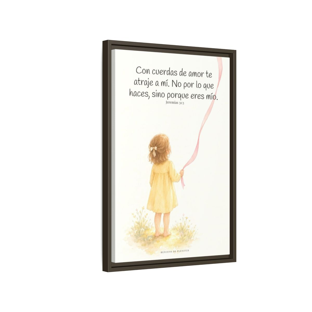 Con cuerdas de amor te atraje a mí — Lienzo Cristiano Enmarcado | Jeremías 31:3 — 16×24 pulgadas, marco espresso, vista lateral del marco flotante