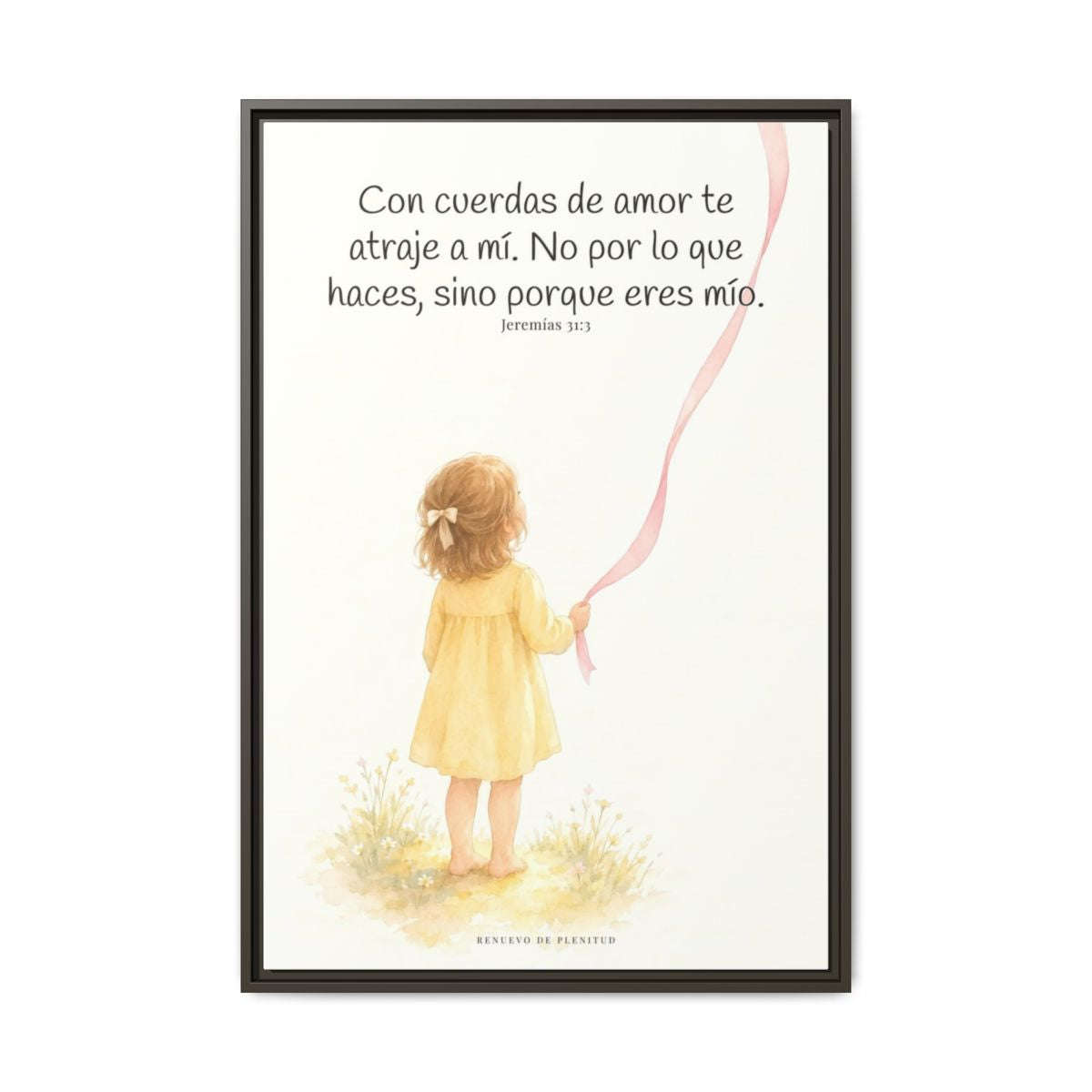 Con cuerdas de amor te atraje a mí — Lienzo Cristiano Enmarcado | Jeremías 31:3 — 24×36 pulgadas, marco espresso, vista frontal