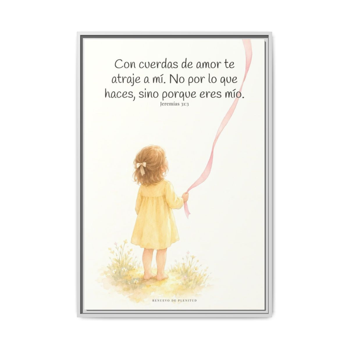 Con cuerdas de amor te atraje a mí — Lienzo Cristiano Enmarcado | Jeremías 31:3 — 24×36 pulgadas, marco blanco, vista frontal