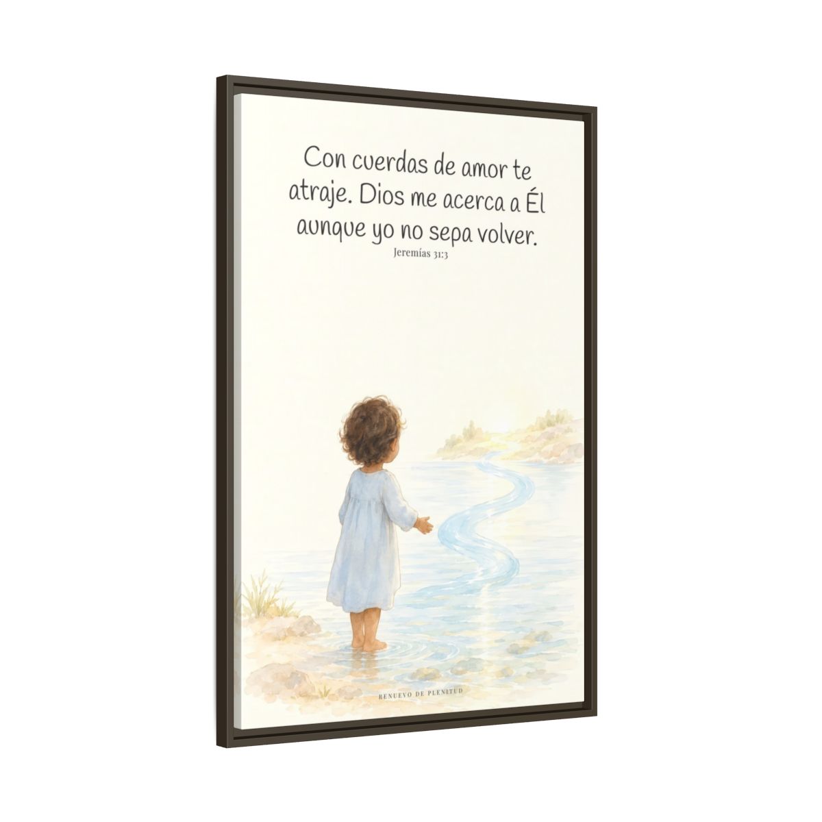 Con cuerdas de amor te atraje — Lienzo Cristiano Enmarcado | Jeremías 31:3 — 24×36 pulgadas, marco espresso, vista lateral del marco flotante