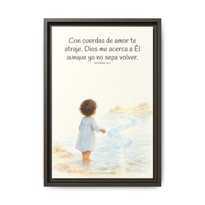 Con cuerdas de amor te atraje — Lienzo Cristiano Enmarcado | Jeremías 31:3 — 12×18 pulgadas, marco espresso, vista frontal