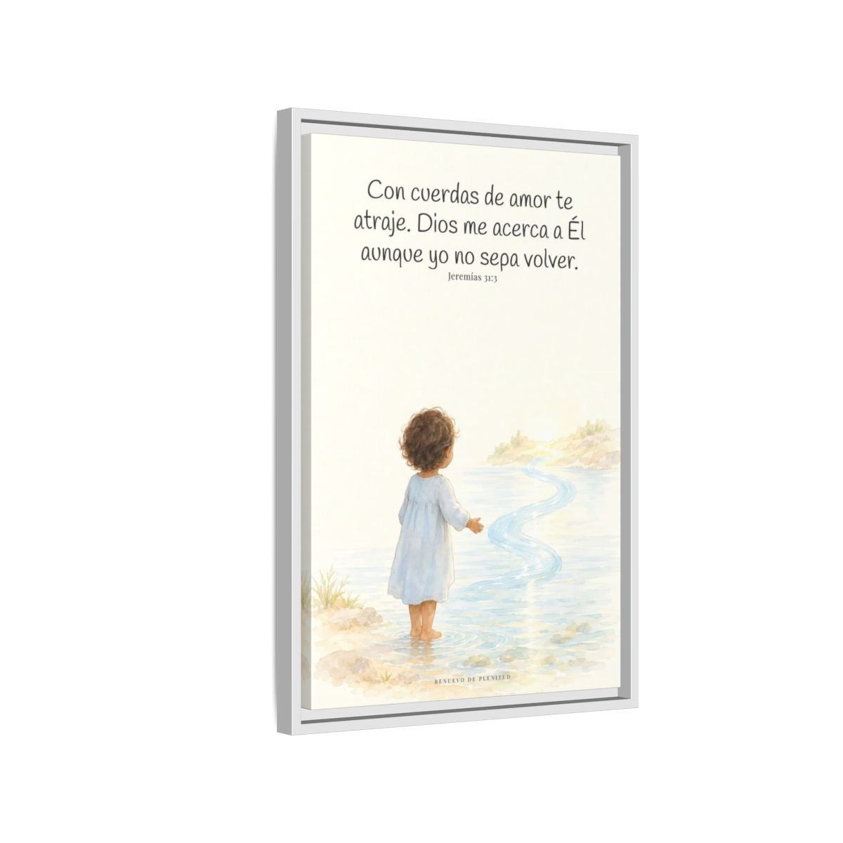 Con cuerdas de amor te atraje — Lienzo Cristiano Enmarcado | Jeremías 31:3 — 16×24 pulgadas, marco blanco, vista lateral del marco flotante