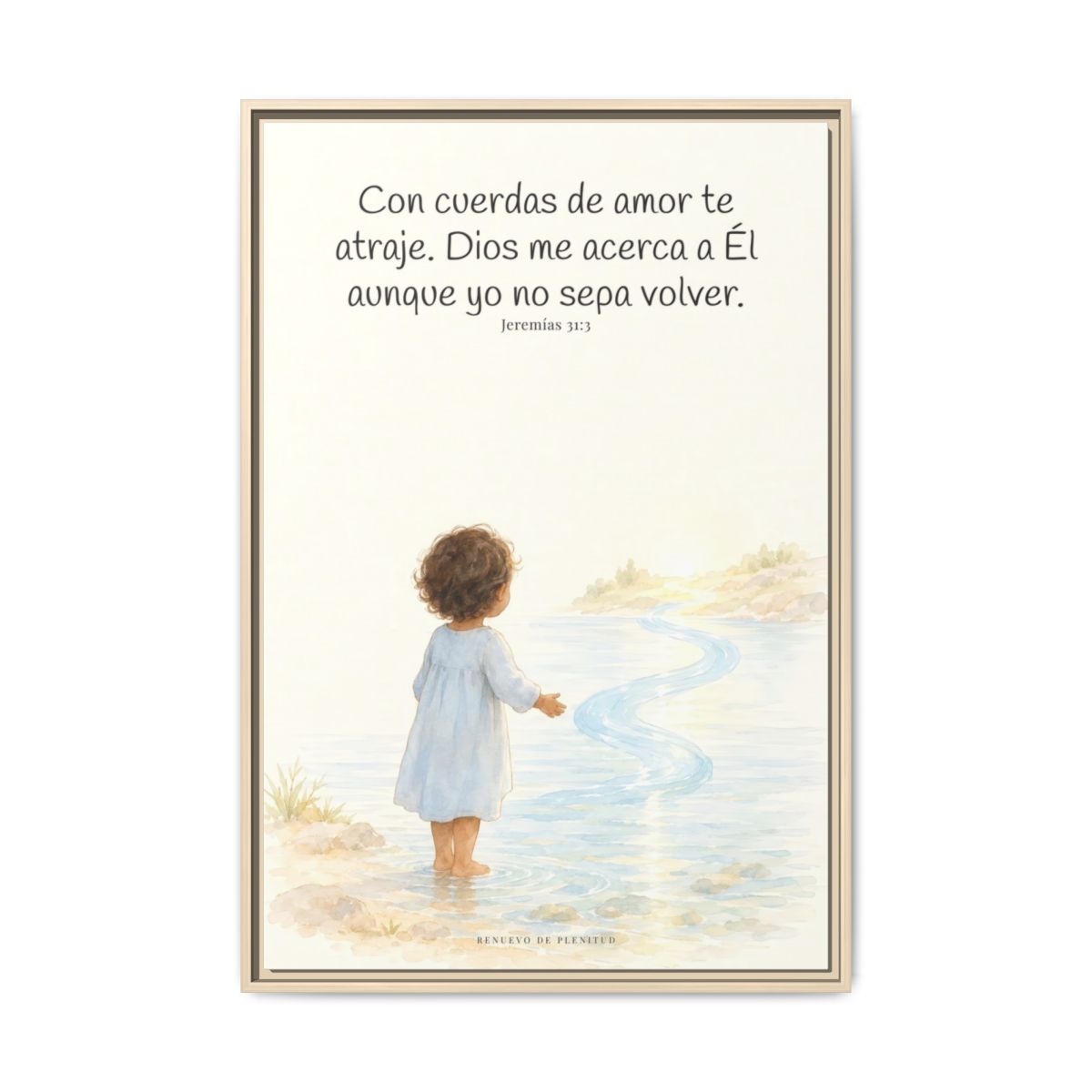 Con cuerdas de amor te atraje — Lienzo Cristiano Enmarcado | Jeremías 31:3 — 24×36 pulgadas, marco natural, vista frontal