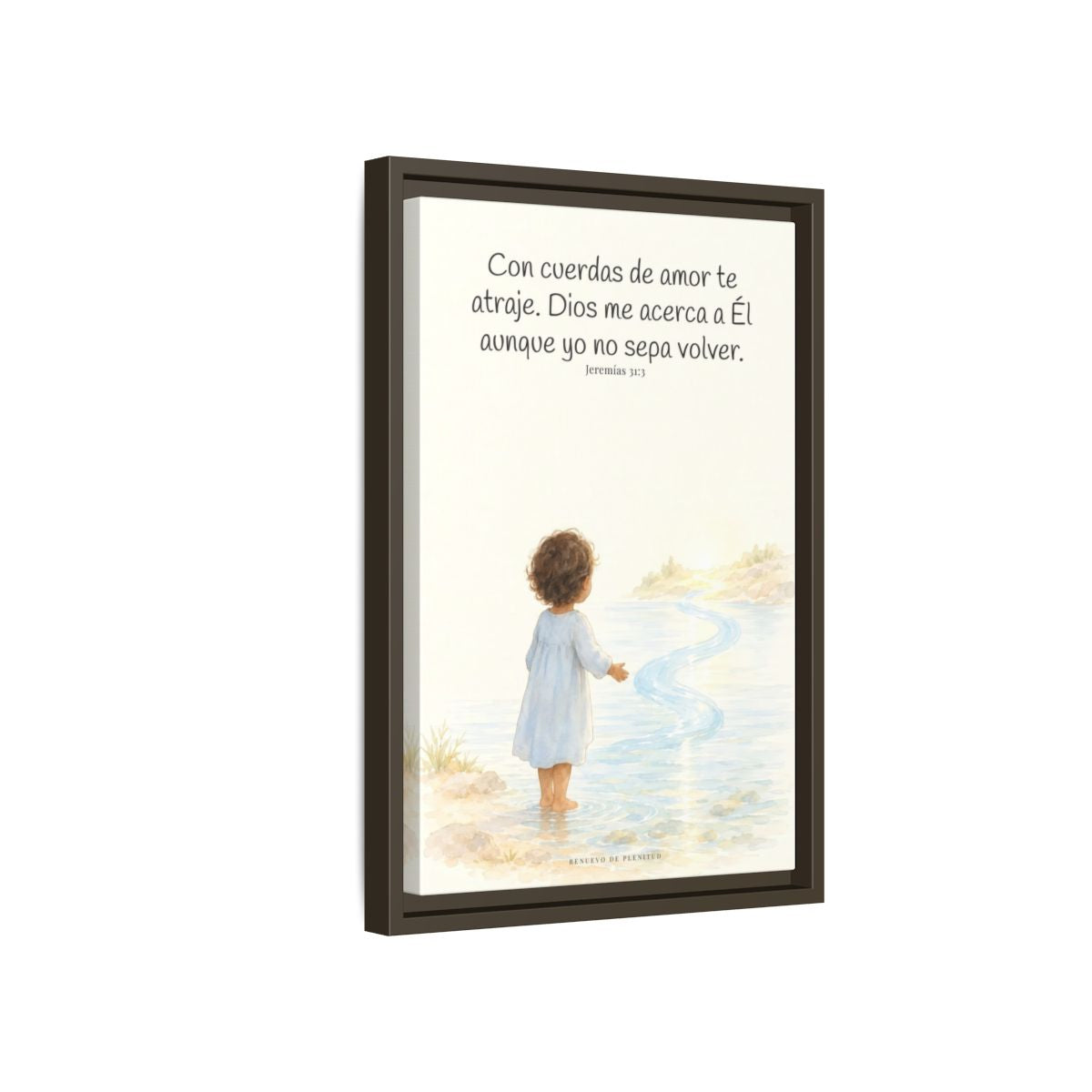 Con cuerdas de amor te atraje — Lienzo Cristiano Enmarcado | Jeremías 31:3 — 12×18 pulgadas, marco espresso, vista lateral del marco flotante