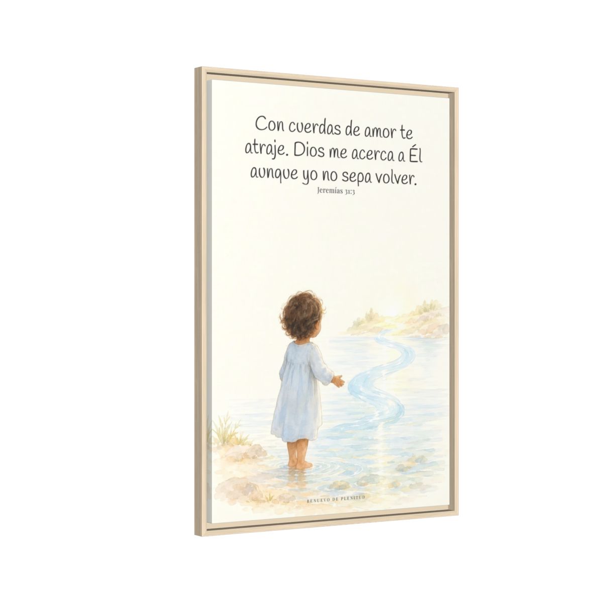Con cuerdas de amor te atraje — Lienzo Cristiano Enmarcado | Jeremías 31:3 — 24×36 pulgadas, marco natural, vista lateral del marco flotante