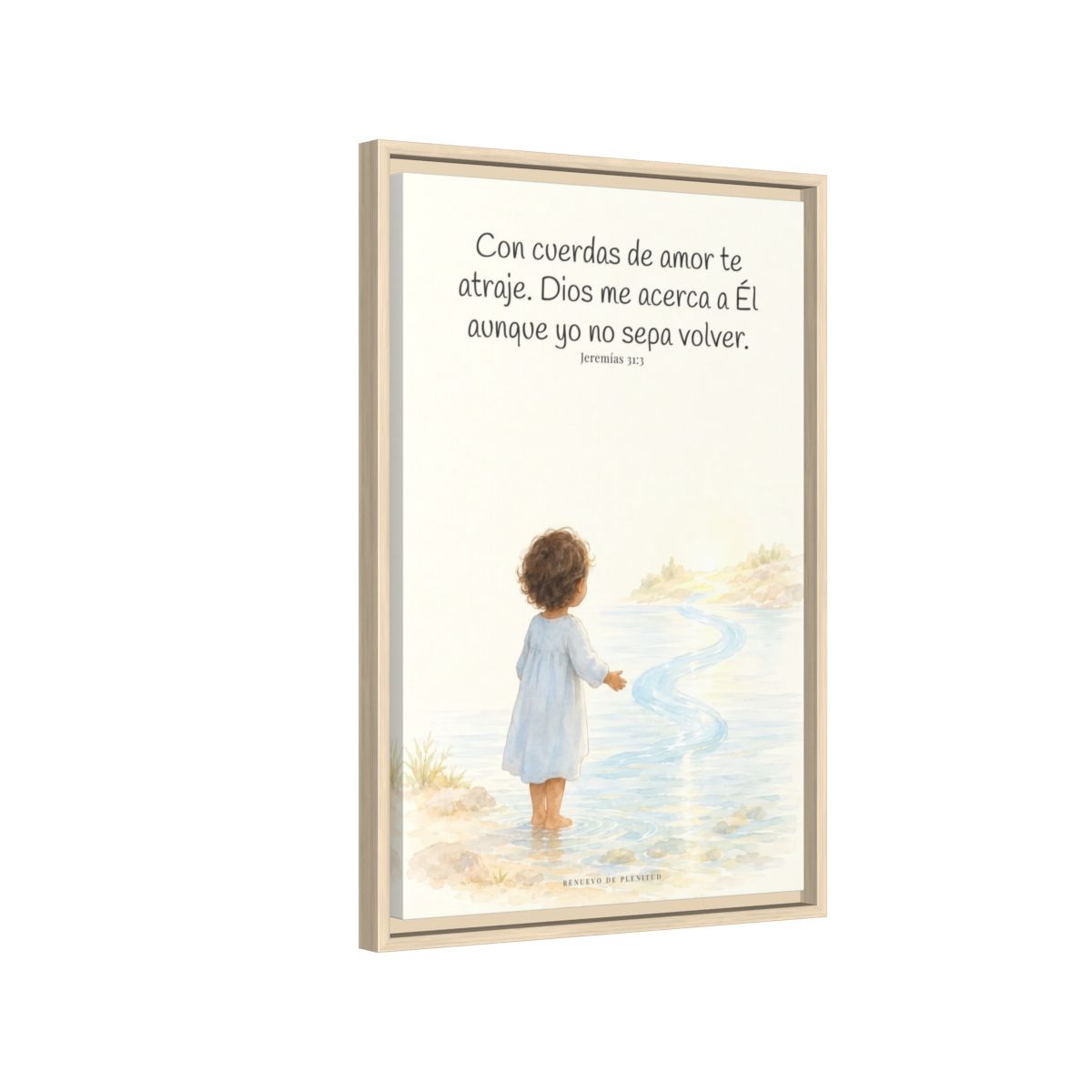Con cuerdas de amor te atraje — Lienzo Cristiano Enmarcado | Jeremías 31:3 — 16×24 pulgadas, marco natural, vista lateral del marco flotante