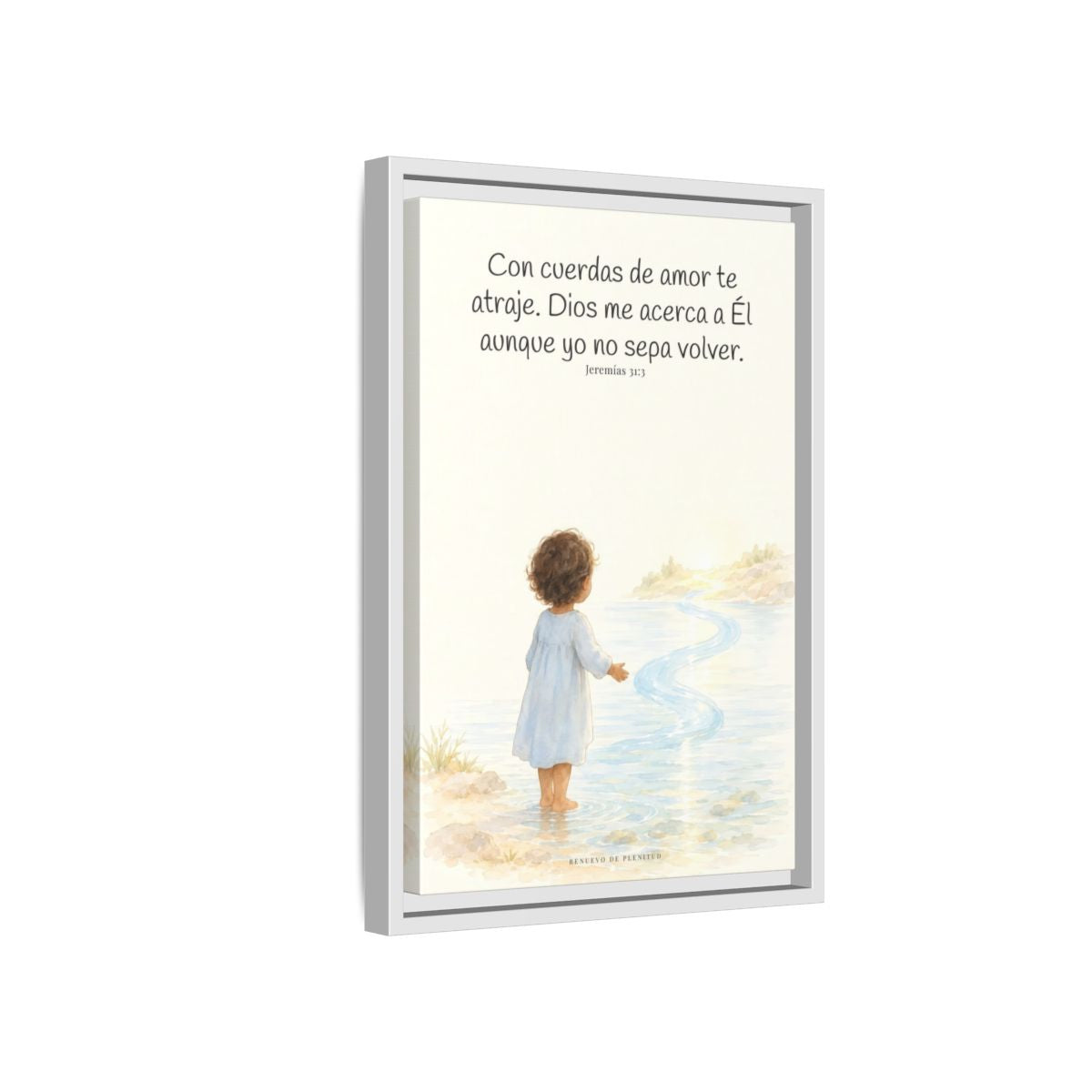 Con cuerdas de amor te atraje — Lienzo Cristiano Enmarcado | Jeremías 31:3 — 12×18 pulgadas, marco blanco, vista lateral del marco flotante