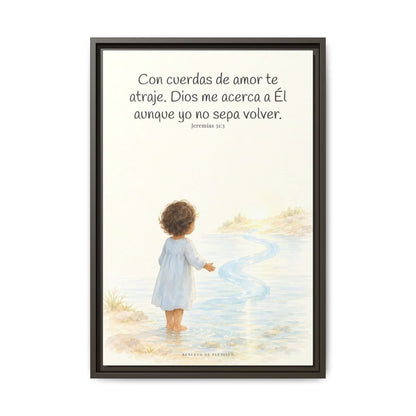 Con cuerdas de amor te atraje — Lienzo Cristiano Enmarcado | Jeremías 31:3 — 16×24 pulgadas, marco espresso, vista frontal